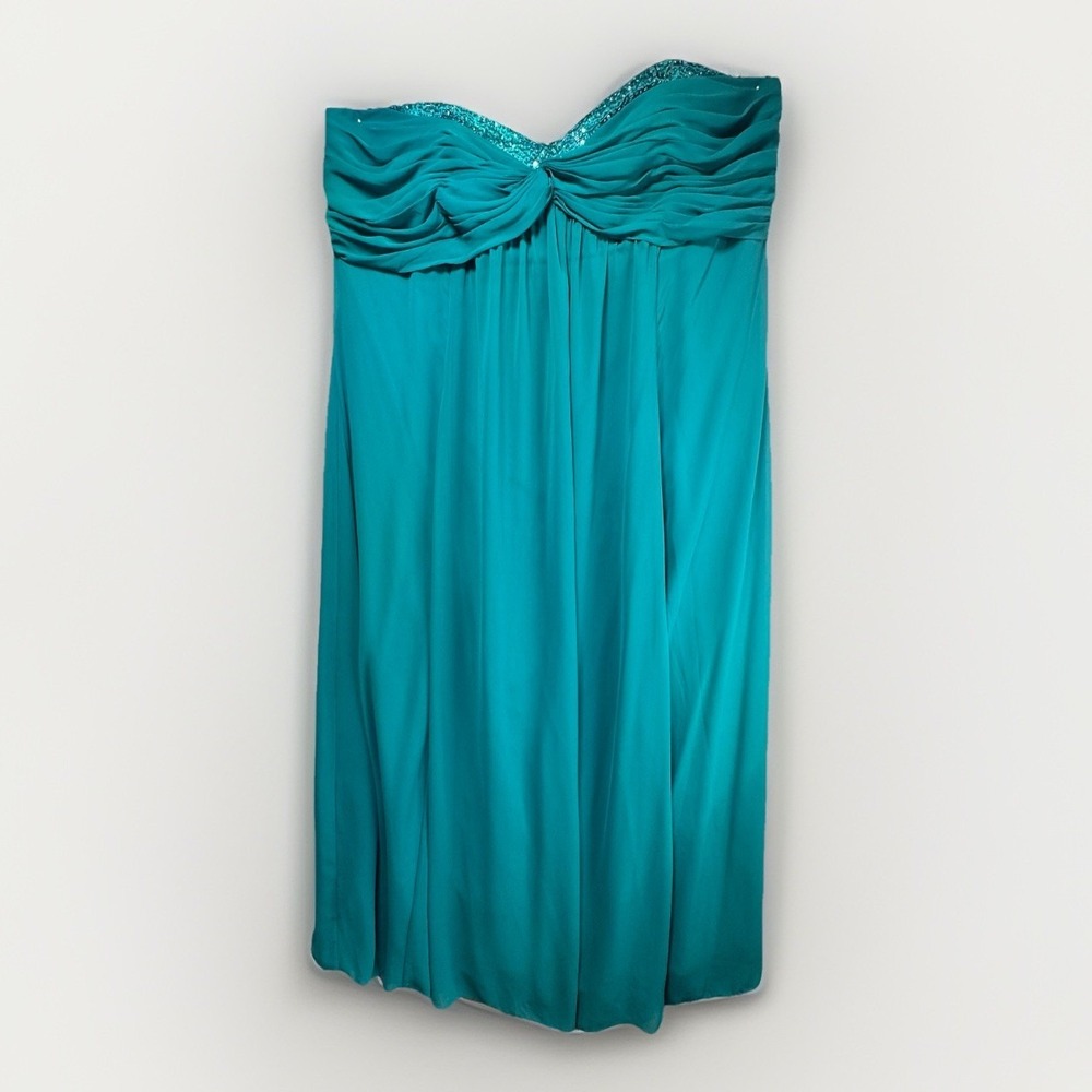 David's Bridal Teal Bridesmaid Dress Size 24 Beaded Strapless Sweetheart Sequins